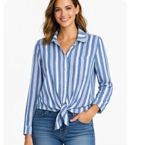 J. Crew Factory Chambray Stripe Tie Knot Top Size S
